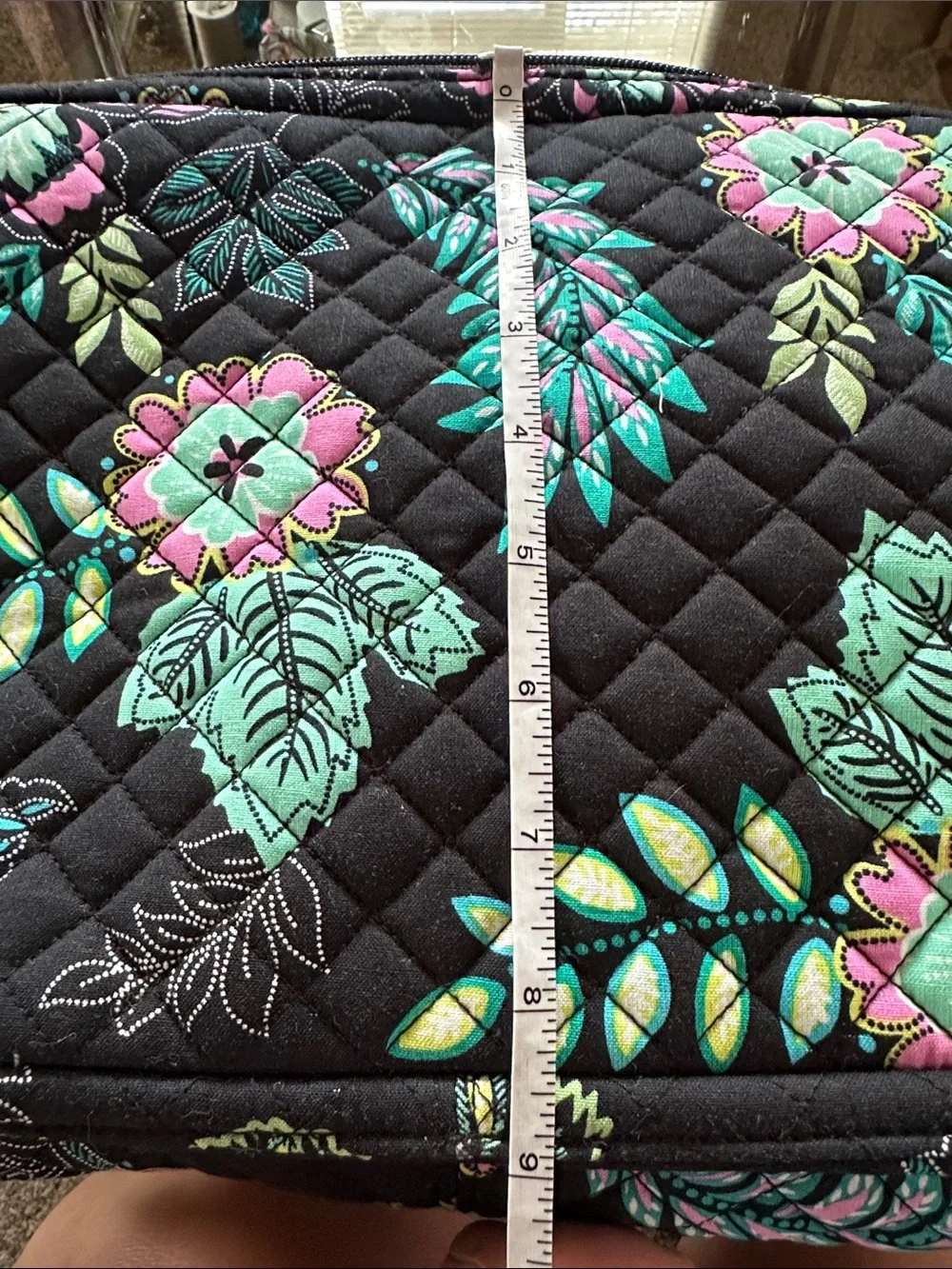 Vera Bradley Black Quilted Floral Makeup Bag with Mint Green and Pink Accents - Picture 9 of 10